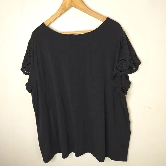 Laurie Felt Top Floral Embroidered Cap Sleeve Tee Black Stretch - Picture 9 of 11